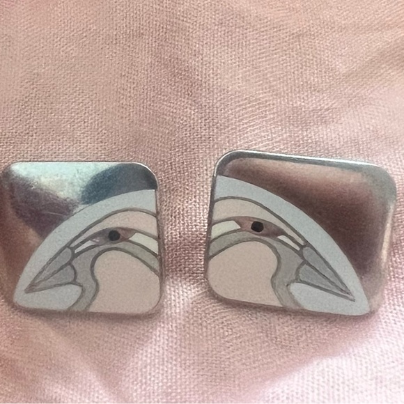 LAUREL BURCH Earrings Silver Square 80s. - Picture 2 of 4